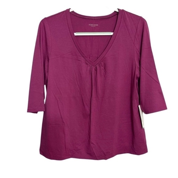 Eileen Fisher V-Neck Elbow Sleeve Top - Picture 1 of 7